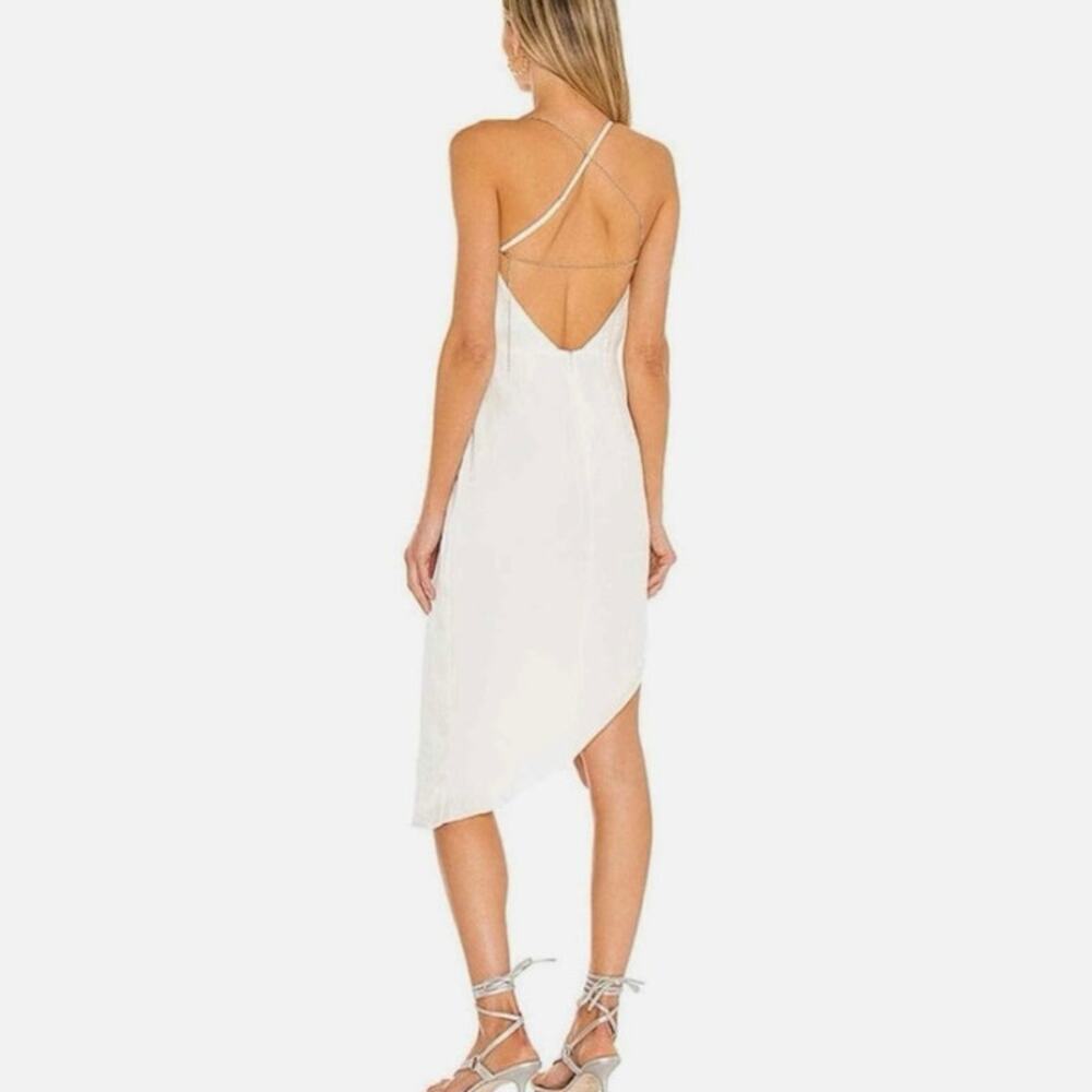 NWT Michael Costello x REVOLVE Tessa Ivory Satin Drape Midi Dress Size M - Picture 7 of 10